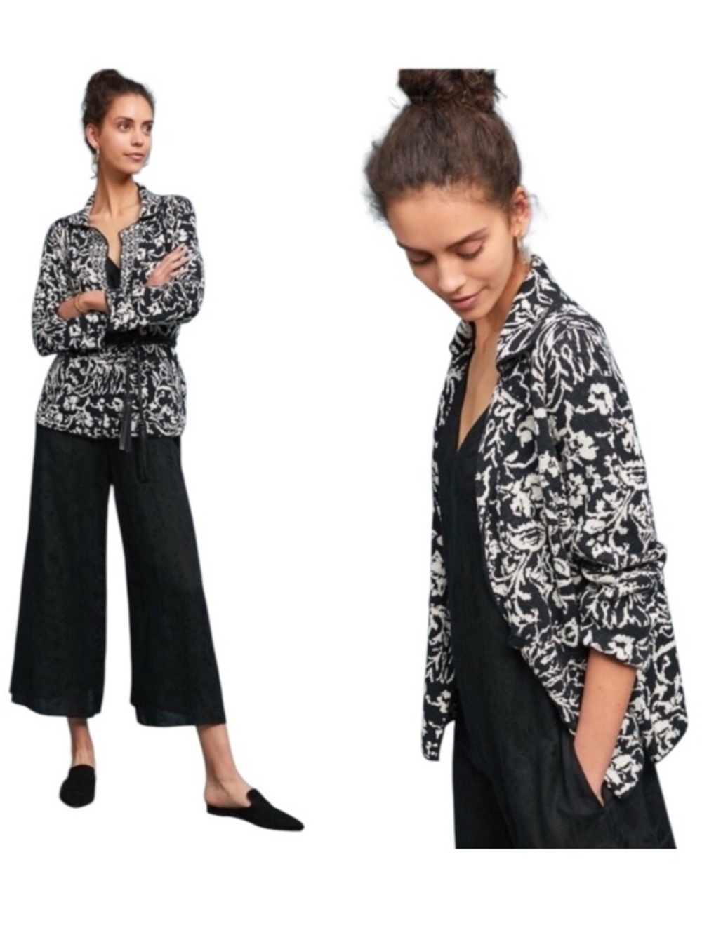 Anthropologie | Reversible Black White Knit Sweater Blazer Cardigan Small